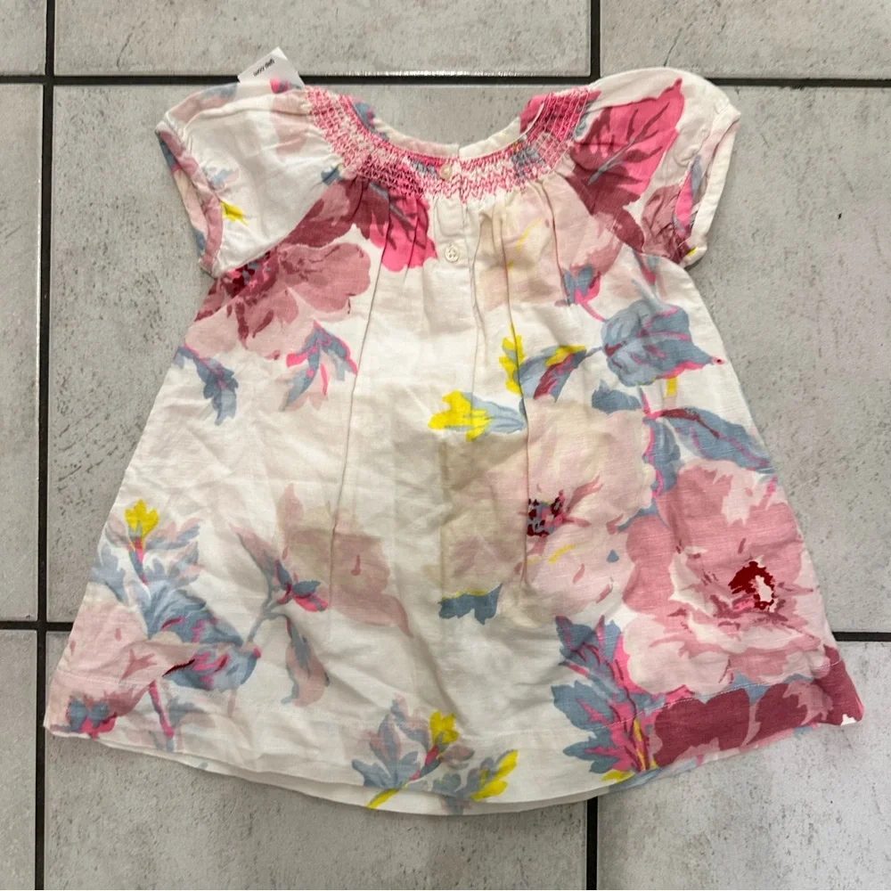 Baby Gap Floral Print Baby Dress New Girl Puff-Sleeve Dress Ivory 12-18M